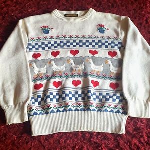 Vintage 80's Eddie Bauer Sweater Ducks and Hearts Coastal Grandma Small